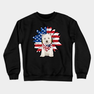 White Terrier American Flag Sunflower Crewneck Sweatshirt